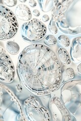 Diatom artistry with silica patterns, presenting the delicate, glass like structures of diatoms in stunning, artistic detail - obrazy, fototapety, plakaty