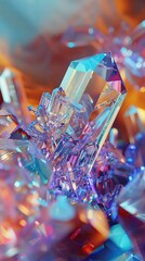 Crystal growth at the molecular level, with bonds and iridescent angles, illustrating the precise geometric beauty of crystal formation - obrazy, fototapety, plakaty