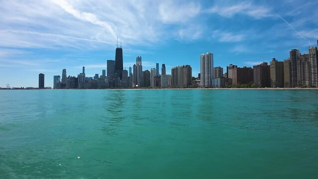 Chicago Illinois USA aerial drone footage of Chicago over Lake Michigan