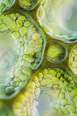 Microscopic view of plant cells, revealing the random patterns of chloroplasts and cell structures that create a beautiful, living tapestry - obrazy, fototapety, plakaty