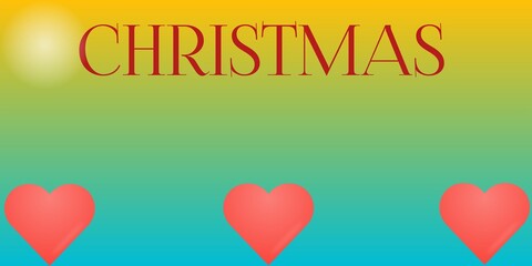 The image contains the word "Christmas" in a stylized font, with a colorful background that includes shades of yellow, green, and blue. There are also three red hearts placed at generator AI