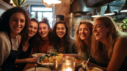 happy group of friend together in lunch room, contemporary diy, friends gathering,restaurant party