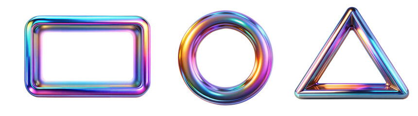 Colorful liquid metal geometric shapes isolated on transparent background with clipping path cut-out