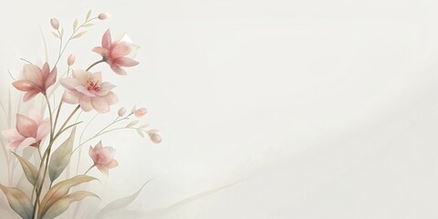 Digital painting of flowers on white background with blank area for text