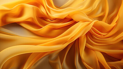 Obraz premium Contemporary Fluttering Yellow Color Silk Fabric in Space With Delicate Folds on Bokeh Background