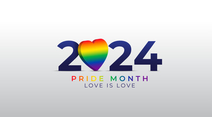 LGBT Pride Month in June 2024. LGBT heart rainbow pride month wallpaper. Symbol of pride month. Design for poster, flyer, web, banner, template. Vector Illustration.