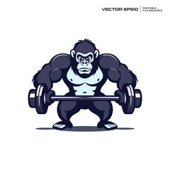 gorilla gym fitness, character, mascot, logo, vector, design, illustration, eps 10