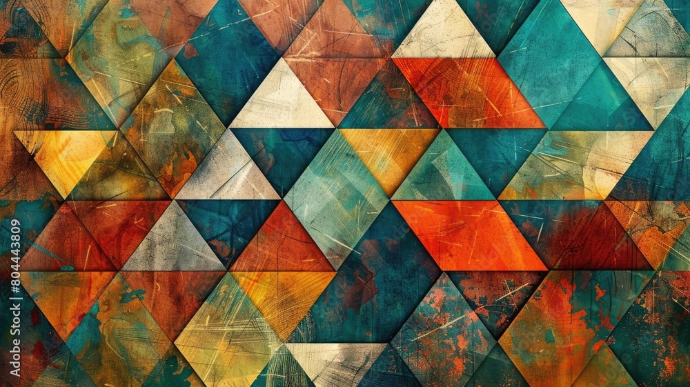 Aufkleber abstract geometric background with mosaic of multicolored triangles and grunge textures