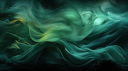 Obraz premium Heavenly Fluttering Green Color Silk Fabric in Space With Delicate Folds on Focus on Foreground