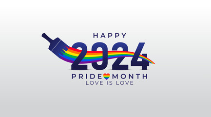 LGBT Pride Month in June 2024. Rainbow flag with brush painting pride month wallpaper. Symbol of pride month. Design for poster, flyer, web, banner, template. Vector Illustration.