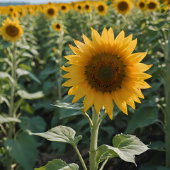 a sunflower that is in the middle of a field
