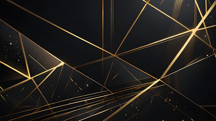 Fototapeta premium Abstract illustration of luxurious black lines on a dark background with golden accents and geometric shapes