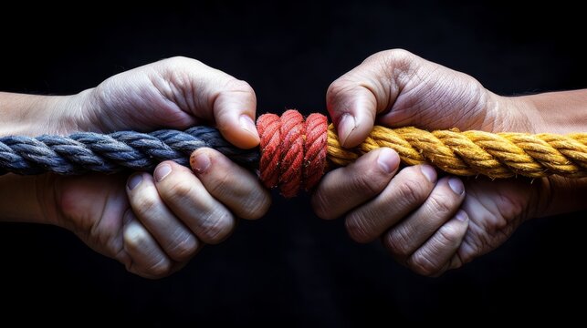 Team ropes of diverse strength connect in partnership to foster teamwork, unity, communication, and support. 