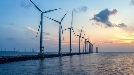 wind, energy, windmill, power, turbine, electricity, sky, generator, sunset, environment, sea, farm, alternative, blue, wind turbine, water, technology, green, renewable, turbines, industry, windmills