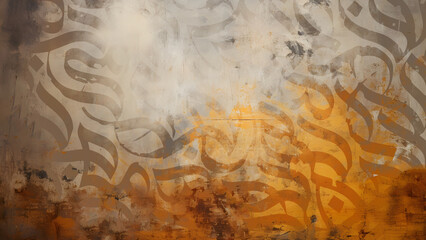 Arabic calligraphy wallpaper on a wall with a Brown background and old paper interlacing. Translate...