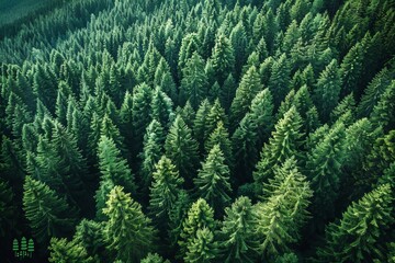 An aerial shot showcasing the dense and lush green canopy of an evergreen forest, highlighting nature's texture and patterns