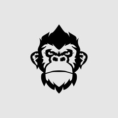 Gorilla face Logo vector clipart Monkey head mascot. Gorilla head icon, wildlife primate ape symbol.