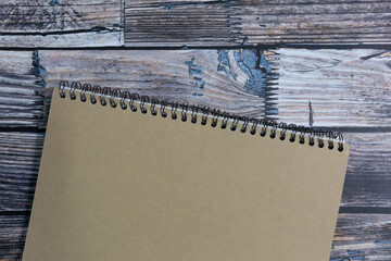 Blank open pocket book, catalog, magazine, note mock up template paper texture on wood table