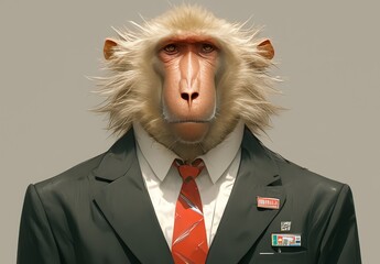 Baboon in a business suit and tie