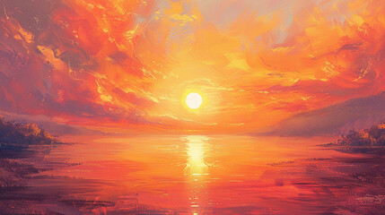 Sun Symbol A vibrant sunrise painting the sky in warm hues of orange and pink, casting a golden...