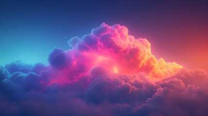 A colorful cloud, floating in a neon-lit sky, in an isometric view