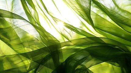 Light green colour textile background. background of textiles through which sunlight shines through. textiles develop in the wind. copy space. fabric background. 