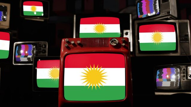Flag of Kurdistan and Vintage Televisions. 