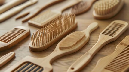 A set of bamboo combs and brushes designed to be gentle on both hair and the environment.
