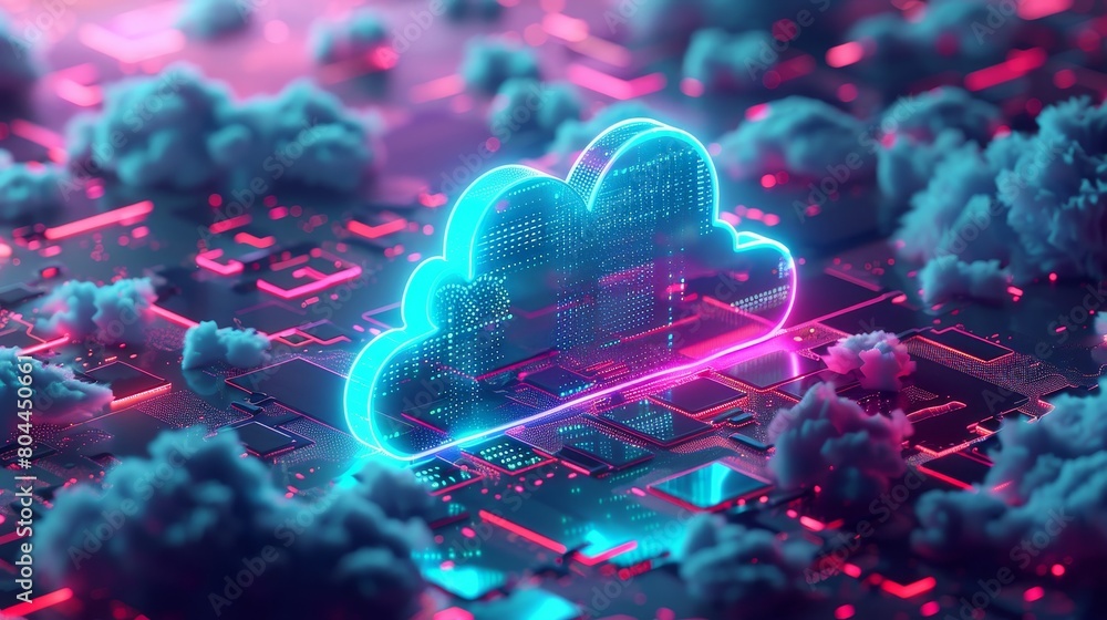 Poster a dynamic and modern interpretation of cloud computing of blue and teal