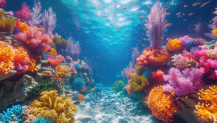 Colorful coral reef, underwater landscape with colorful corals and marine life in the ocean. Created with Ai