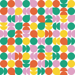 Abstract geometric pattern background. Color circle and semicircle repeat on white. Modern cover template. Vector illustration.