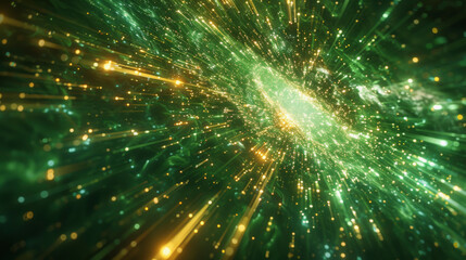 A digital representation of a hyperspace or warp speed effect, with streaks of light extending from a central point to create a sense of rapid motion.