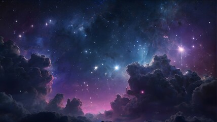 Beautiful fantasy starry night sky,  stars, blue and purple colorful, galaxy and aurora 4k wallpaper