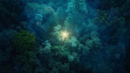 Obraz premium neon star standing out in a dense forest of green and indigo