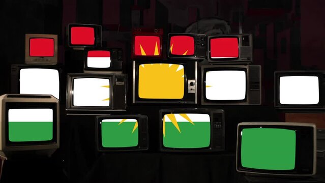 Flag of Kurdistan and Vintage Televisions. 
