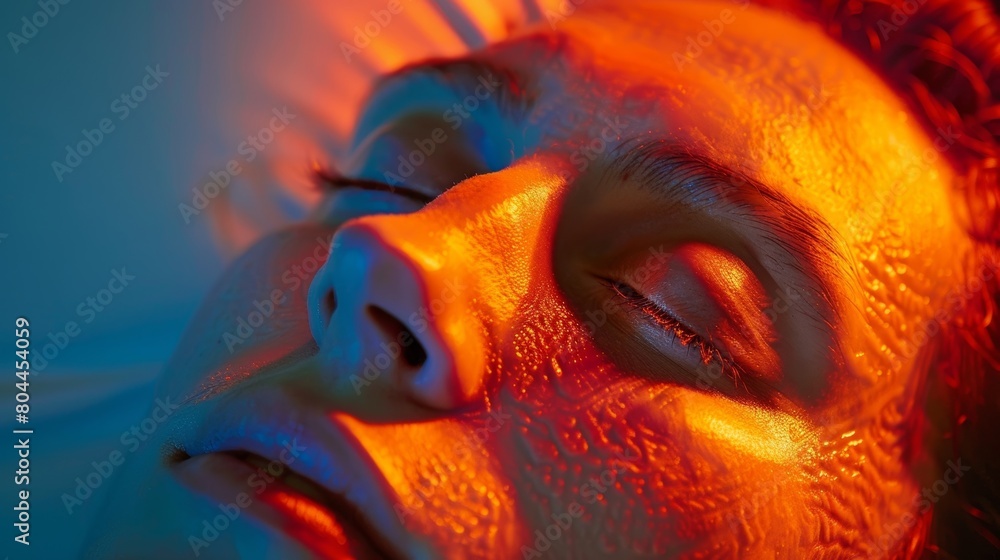 Poster the soft glow of the infrared lights reflected on the persons skin creating a sense of warmth and co