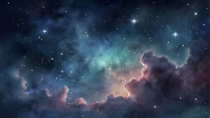 Beautiful fantasy starry night sky,  stars, blue and purple colorful, galaxy and aurora 4k wallpaper - obrazy, fototapety, plakaty
