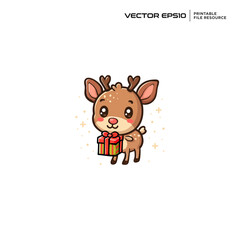 A Deer holding gift character, illustration, mascot, logo, design, vector, eps 10