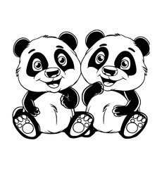 Cute pandas illustration coloring pages - coloring book for kids