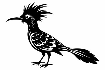 Hoopoe silhouette on white background, Vector illustration, icon, svg, characters, Holiday t shirt, Hand drawn trendy Vector illustration