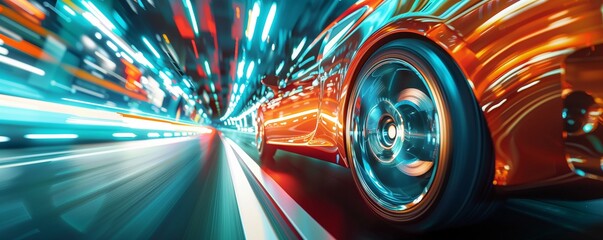 the wheels of a speeding car