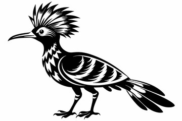 Hoopoe silhouette on white background, Vector illustration, icon, svg, characters, Holiday t shirt, Hand drawn trendy Vector illustration