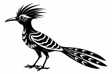 Hoopoe silhouette on white background, Vector illustration, icon, svg, characters, Holiday t shirt, Hand drawn trendy Vector illustration