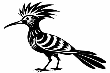 Hoopoe silhouette on white background, Vector illustration, icon, svg, characters, Holiday t shirt, Hand drawn trendy Vector illustration