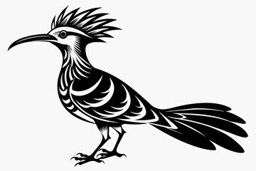 Hoopoe silhouette on white background, Vector illustration, icon, svg, characters, Holiday t shirt, Hand drawn trendy Vector illustration