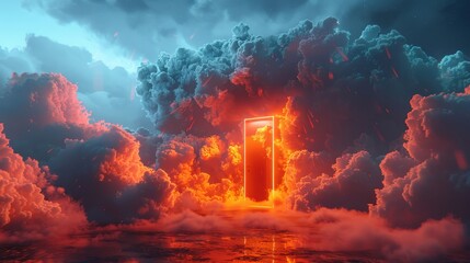 An artistic rendering of cloud storage featuring a door