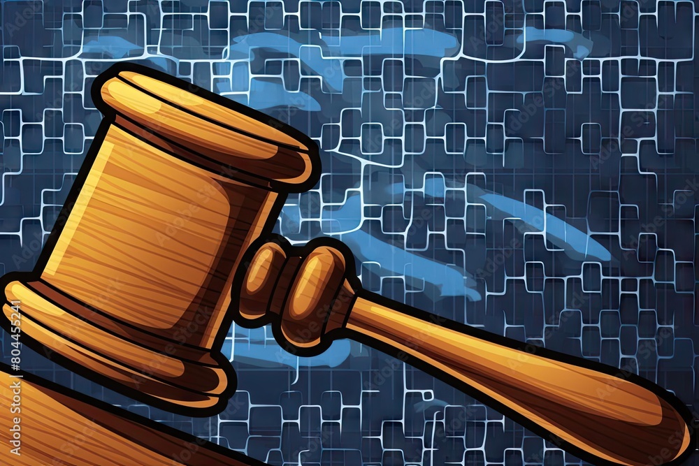 Aufkleber the challenge of regulating technology closeup of a gavel striking a block with a technology symbol,