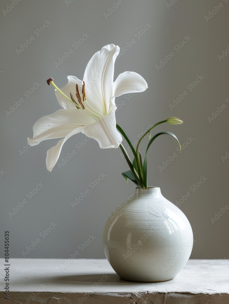 Poster simple and elegant tabletop arrangement with a single flower in a vase, adding a touch of nature.