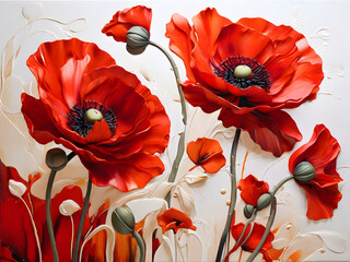 art of red poppy flower