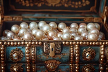 Antique chest revealing pearls inside